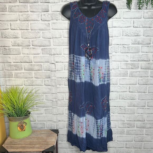 Riviera Sun Batik Tie Dye Sequins Dress Sundress Cover Up Plus Size OS Hippie - Picture 4 of 6